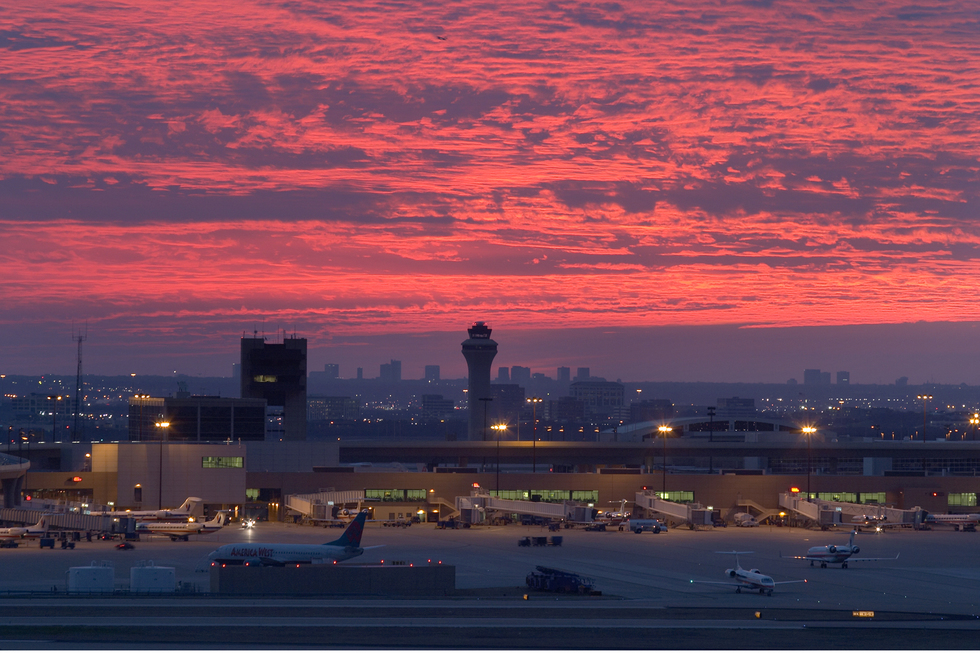 Dallas-Fort Worth airport at sunset