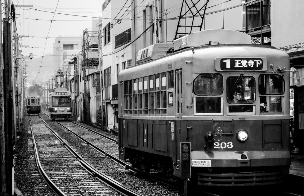 Old-fashioned tram in Nagasaki, Japan
