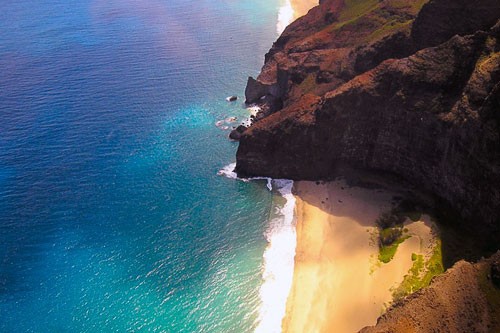 A view of a beach on the Na Pali coast, Kauai.