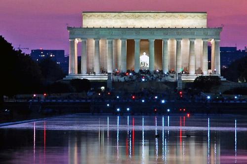 The Lincoln Memorial at dusk.
