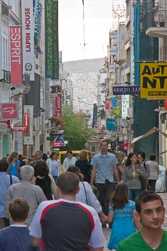 A crowd on Ermou Street, Athens