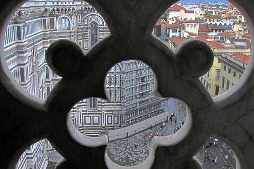 View from Florence's Duomo of the plaza below and the city beyond.