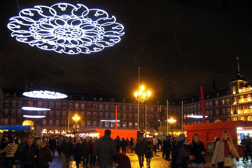 Crowds gather in Madrid's Plaza Mayor for the city's largest holiday market.