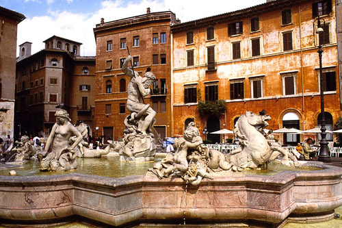 The Fontana del Nettuno (Fountain of Neptune) in the Piazza Navona.