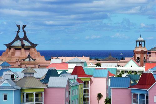 The view of colorful roofs on Paradise Island, The Bahamas