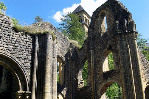 Ruins of the original Orval Abbey in Belgium