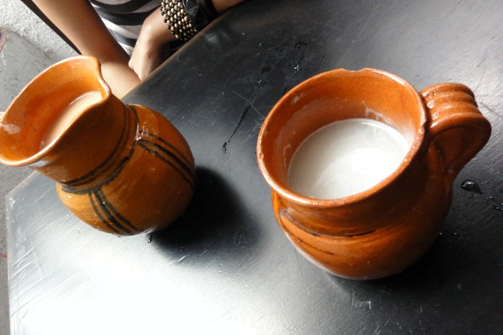 Mugs of Pulque in Mexico City