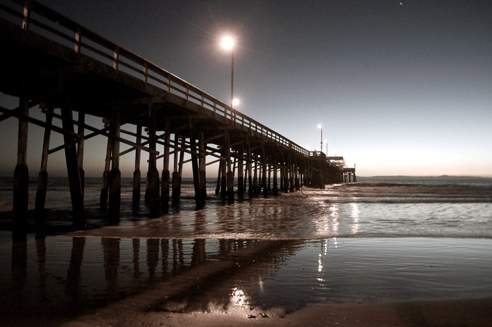 Sunset at the Newport City Beach pier in southern California.